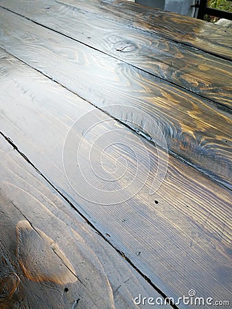 Distress wooden table in walnut colour. Stock Photo