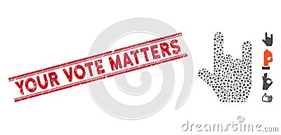 Distress Your Vote Matters Line Seal with Collage Rock Gesture Icon Stock Photo