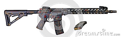 Distressed AR15 / M16 with collapsible stock, 16` barrel Stock Photo