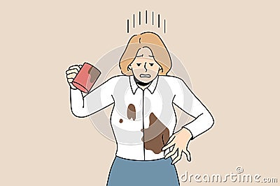 Distressed businesswoman spill coffee on blouse Vector Illustration