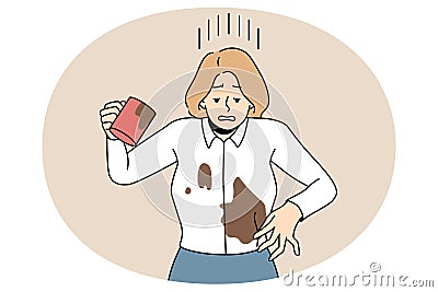 Distressed businesswoman spill coffee on blouse Vector Illustration