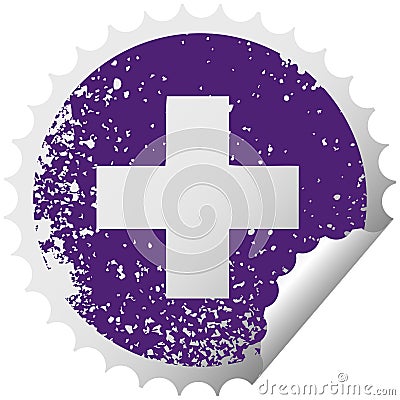 distressed circular peeling sticker symbol addition symbol Vector Illustration