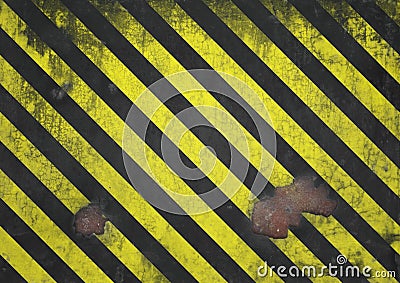 A distressed, corroded and rusty black and yellow metal effect hazard warning sign with copy space for design Stock Photo