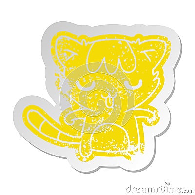 distressed old cartoon sticker of a kawaii cute racoon Vector Illustration