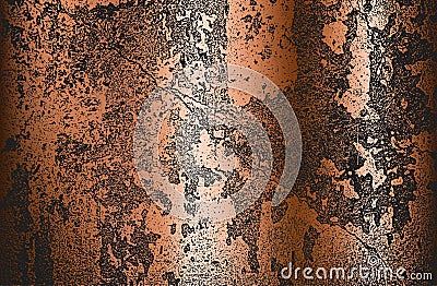 Distressed overlay texture of golden rusted peeled metal. grunge background. Vector Illustration