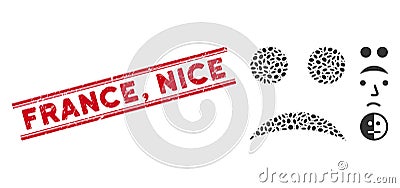 Distress France, Nice Line Seal with Collage Sad Smiley Icon Stock Photo