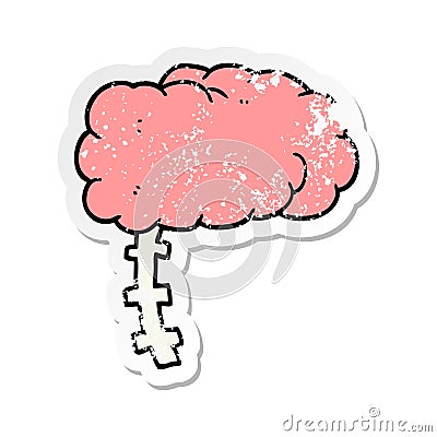 distressed sticker of a cartoon brain Vector Illustration