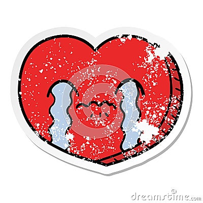 distressed sticker of a cartoon crying love heart Vector Illustration