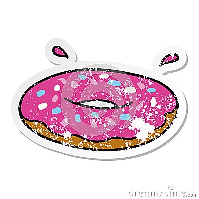 distressed sticker cartoon doodle of an iced ring donut Vector Illustration