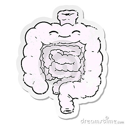 distressed sticker of a cartoon intestines Vector Illustration