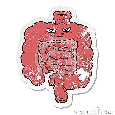 distressed sticker of a cartoon intestines Vector Illustration