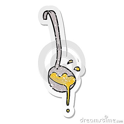 distressed sticker of a cartoon ladle of soup Vector Illustration