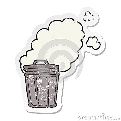 distressed sticker of a cartoon stinky garbage can Vector Illustration