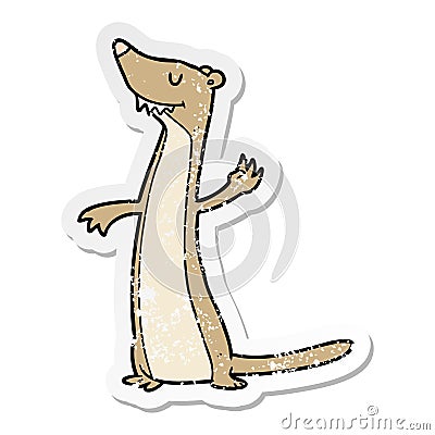 distressed sticker of a cartoon weasel Vector Illustration