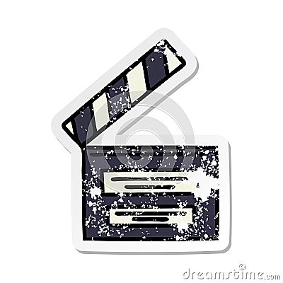 distressed sticker of a cute cartoon director clapper Vector Illustration