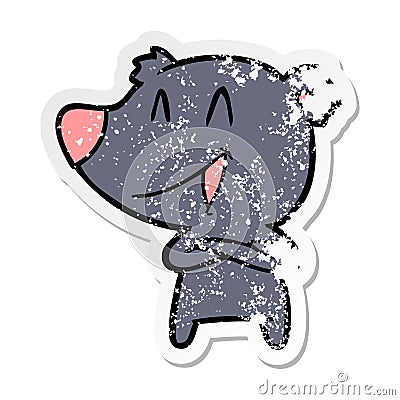 distressed sticker of a laughing bear with crossed arms cartoon Vector Illustration