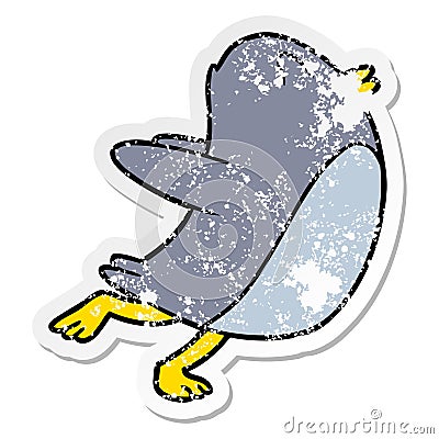 distressed sticker of a penguin jumping Vector Illustration