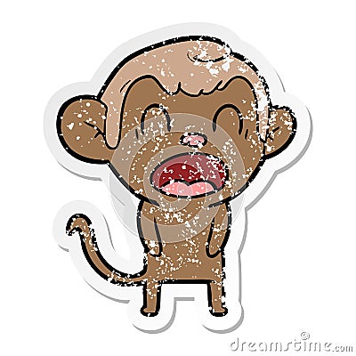 distressed sticker of a yawning cartoon monkey Vector Illustration