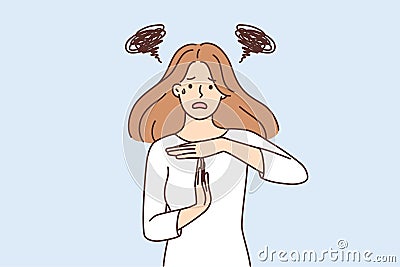 Distressed woman show stop gesture Vector Illustration