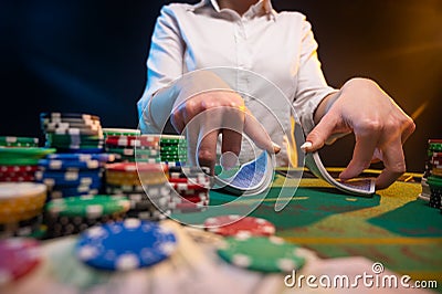 Distribution of cards in a night club in a casino. A game with high stakes, a lot of money. Screensaver and advertising for online Stock Photo