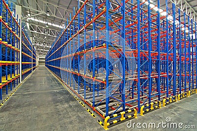 Distribution center warehouse storage pallet racking system Stock Photo