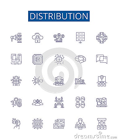 Distribution line icons signs set. Design collection of Distribute, Disseminate, Allocate, Circulate, Divide, Share Vector Illustration