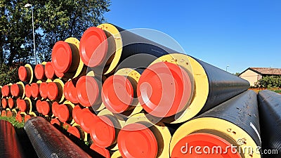 District heating insulated pipes Stock Photo