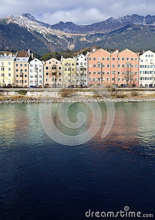 District Mariahilf and river Inn at Innsbruck Stock Photo