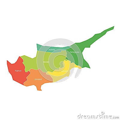 Districts of Cyprus. Map of regional country administrative divisions. Colorful vector illustration Vector Illustration