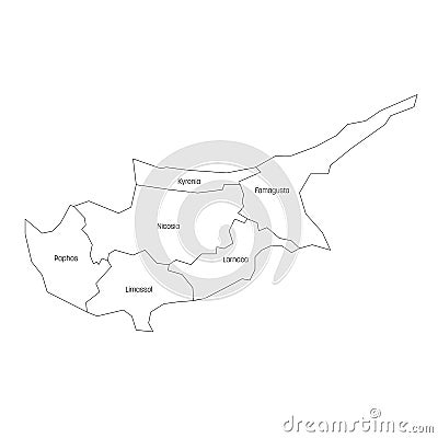 Districts of Cyprus. Map of regional country administrative divisions. Colorful vector illustration Vector Illustration