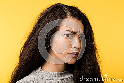 Disturbed scared watchful wary emotional girl Stock Photo
