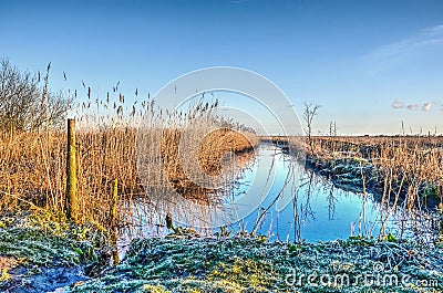 Ditch on a cold morning Stock Photo