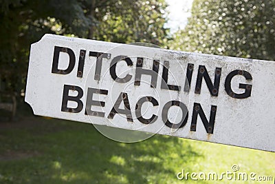 Ditchling Beacon Sign, East Sussex; England Stock Photo