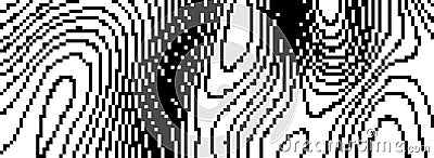 Dithered wavy curve line texture. Black pixelated glitch background. Digitalized distorted backdrop for banner, poster Vector Illustration