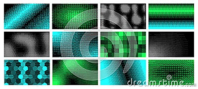 Dithering pixel art pattern. Abstract digital dither backgrounds, pixelated gradient transitions wallpaper vector set Vector Illustration