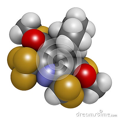 Dithiopyr preemergent herbicide molecule. 3D rendering. Atoms are represented as spheres with conventional color coding: hydrogen Stock Photo