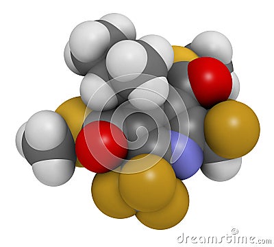 Dithiopyr preemergent herbicide molecule. 3D rendering. Atoms are represented as spheres with conventional color coding: hydrogen Stock Photo