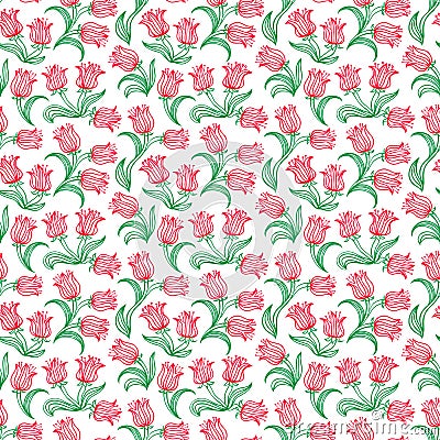 Ditsy floral pattern with small red tulips Vector Illustration