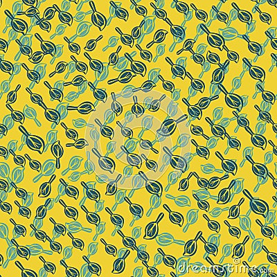 Ditsy modern abstract faux mono print scattered leaves background. Seamless vector pattern Simple imitation lino cut Vector Illustration