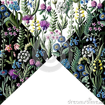 Ditsy seamless pattern with wild flowers for textile design. Vector illustration. Vector Illustration