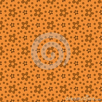 Ditzy ochre vector tiny flowers seamless pattern background. Simple geometric abstract naive floral monochrome orange Vector Illustration