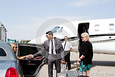 Diva arrives at private jet Stock Photo