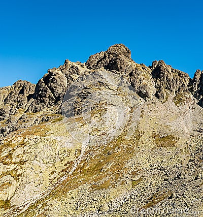 Diva veza mountain peak and Prielom saddle in autumn Vysoke Tatry mountains in Slovakia Stock Photo