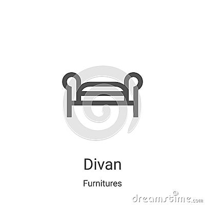 divan icon vector from furnitures collection. Thin line divan outline icon vector illustration. Linear symbol for use on web and Vector Illustration