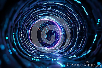 Dive into an abstract tunnel visualization where digital convergence meets innovation and technology, creating an immersive Stock Photo