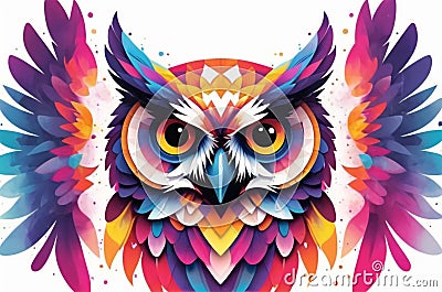 Symmetrical Tessellated Geometric Owl Vector Art: Vibrant Smoke Effects Stock Photo