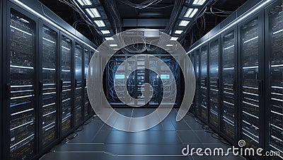 Cognitive Circuitry: A Visual Tapestry of AI and Servers. AI generate Stock Photo