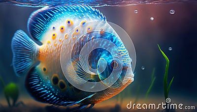 Mesmerizing Blue Discus Fish in the colorful reef. Generative AI Stock Photo