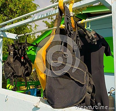 Dive gear drying in the sun Editorial Stock Photo