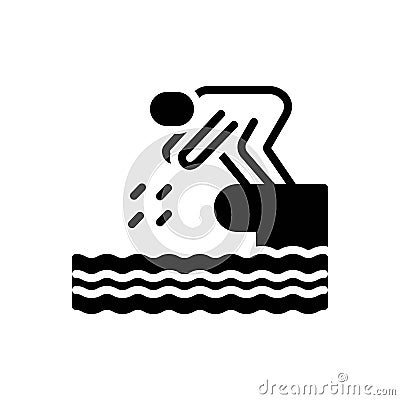Black solid icon for Dive, plunge and river Vector Illustration